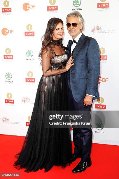 Opera singer Andrea Bocelli and partner Veronica Berti attend the ECHO Klassik 2016 at Konzerthaus Am Gendarmenmarkt on October 09, 2016 in Berlin,...