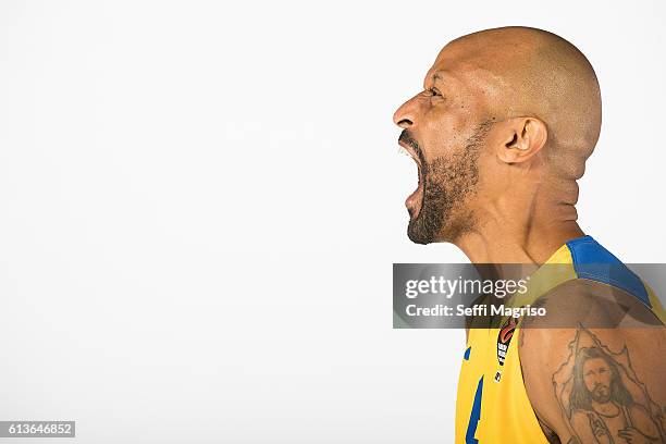 Devin Smith of Maccabi Fox Tel Aviv poses during the 2016/2017 Turkish Airlines EuroLeague Media Day at Menora Mivtachim Arena on October 5, 2016 in...