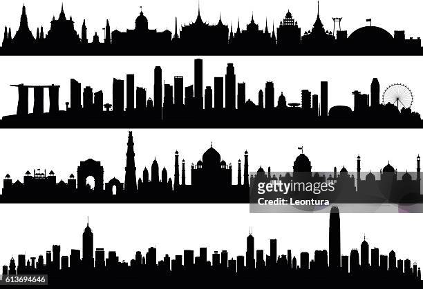 asian skylines (all buildings are complete, detailed and moveable) - urban skyline stock illustrations