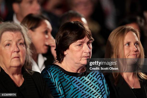 Juanita Broaddrick and Kathy Shelton sit before the town hall debate at Washington University on October 9, 2016 in St Louis, Missouri. This is the...