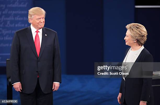 Republican presidential nominee Donald Trump and Democratic presidential nominee former Secretary of State Hillary Clinton during the town hall...