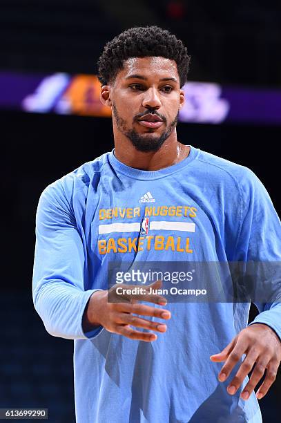 Ontario, CA Jarnell Stokes of the Denver Nuggets looks on against the Los Angeles Lakers before a preseason game on October 9, 2016 at Citizens...