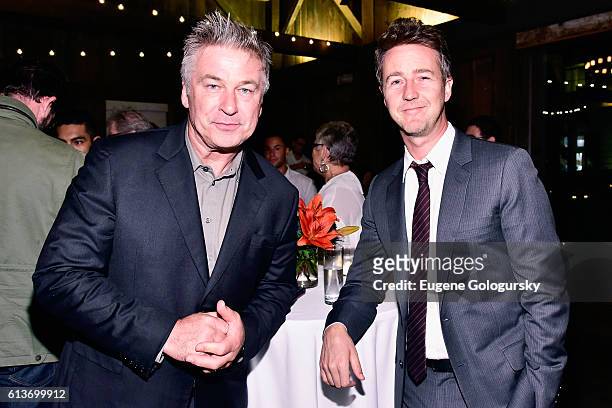 Alec Baldwin and Edward Norton attend the Awards Dinner at the Hamptons International Film Festival 2016 at Topping Rose on October 9, 2016 in...
