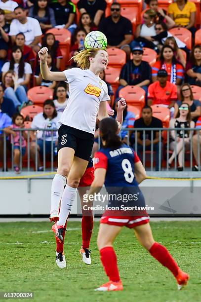 Flash midfielder Samantha Mewis wins the header during the 2016 NWSL Championship soccer match between WNY Flash and Washington Spirit at BBVA...