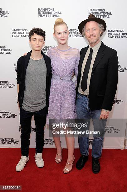Lucas Jade Zumann, Elle Fanning and Mike Mills attend the red carpet of 20th Century Women screening during the Hamptons International Film Festival...