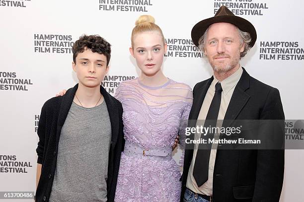 Lucas Jade Zumann, Elle Fanning and Mike Mills attend the red carpet of 20th Century Women screening during the Hamptons International Film Festival...