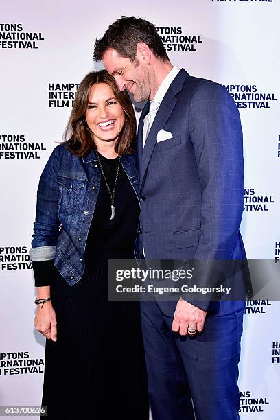 Mariska Hargitay and Peter Hermann attend the Awards Dinner at the Hamptons International Film Festival 2016 at Topping Rose on October 9, 2016 in...