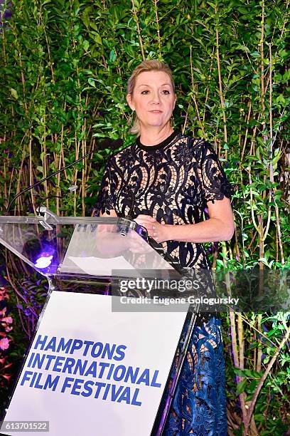 Anne Chaisson, Executive Director of the HIFF, speaks at the Awards Dinner at the Hamptons International Film Festival 2016 at Topping Rose on...