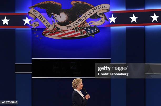 Hillary Clinton, 2016 Democratic presidential nominee, speaks during the second U.S. Presidential debate at Washington University in St. Louis,...