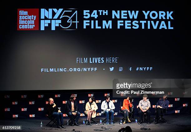 Kent Jones, Matias Pineiro, Augustina Munoz, Keith Poulson, Mati Diop, Dan Sallitt and Dustin Guy Defa speak onstage at the 54th New York Film...