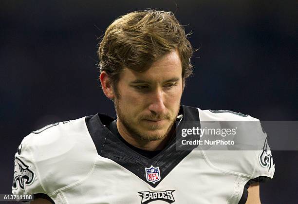 Philadelphia Eagles kicker Caleb Sturgis is shown during the first half of an NFL football game against the Detroit Lions in Detroit, Michigan USA,...