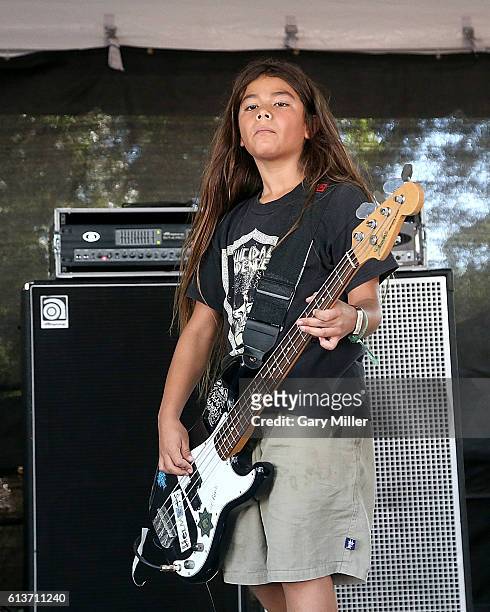 Tye Trujillo of The Helmets performs in concert during the Austin City Limits Music Festival at Zilker Park on October 9, 2016 in Austin, Texas.