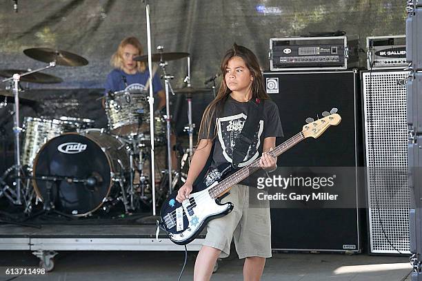 Tye Trujillo and Kai Neukermans of The Helmets perform in concert during the Austin City Limits Music Festival at Zilker Park on October 9, 2016 in...
