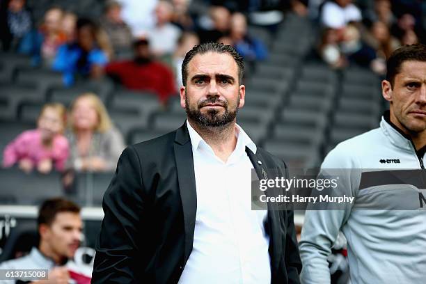 Manager of Port Vale Bruno Ribiero looks on prior to the Sky Bet League One match between Milton Keynes Dons and Port Vale at StadiumMK on October 9,...