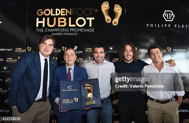 Journalist Pierluigi Pardo, footballer's agent Antonio Caliendo, former footballerss Deco and Carles Puyol and manager Luis Sa attend the Golden Foot...