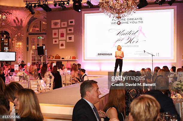 Jacquie Beltrao speaks at the Future Dreams 'United For Her' Ladies Lunch 2016 at The Savoy Hotel on October 10, 2016 in London, England.