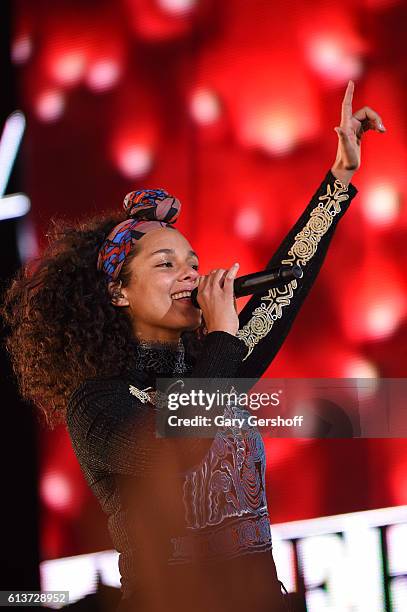 Alicia Keys performs in Times Square on October 9, 2016 in New York City.