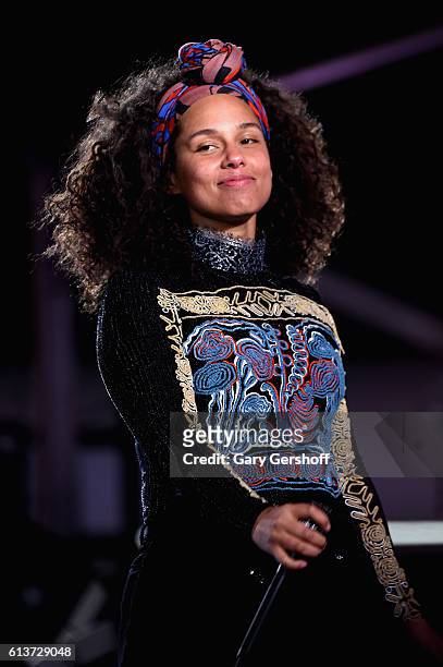 Alicia Keys performs in Times Square on October 9, 2016 in New York City.