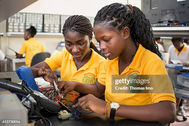 Accra, Ghana Girls Vocational Training Institute, a vocational school for girls. Here, African girls are taught in electrical engineering on...