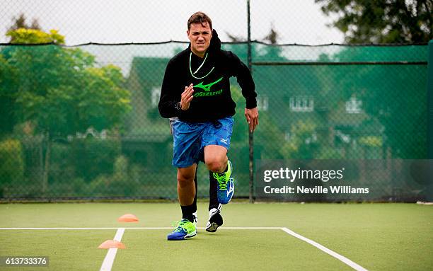 British tennis player Marcus Willis trains at the Warwick Boat Club as he gets ready to play for a winner-take-all prize of $250,000 at Tie Break...