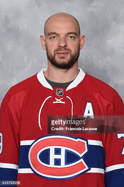 Andrei Markov of the Montreal Canadiens poses for his official headshot for the 2016-2017 season on October 8, 2016 at the Bell Sports Complex in...