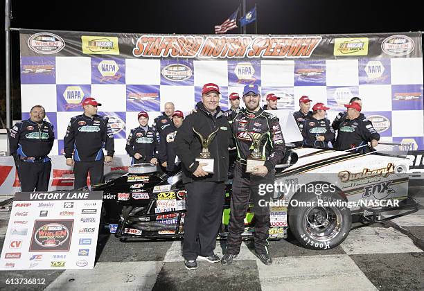 Doug Coby, driver of the Dunleavy Repair/A&J Romano Const with team owner Mike Smeriglio III in Victory Lane after winning the 44th Annual NAPA Auto...