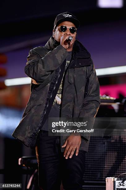Jay-Z performs in Times Square on October 9, 2016 in New York City.