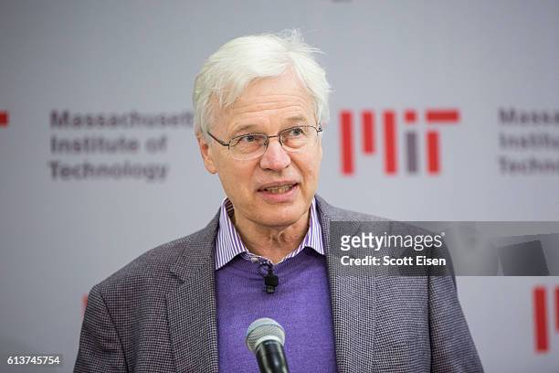 Professor Bengt Holmstrom during a press conference at MIT announcing his shared Nobel Prize in Economics with Harvard Professor Oliver Hart on...