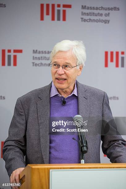 Professor Bengt Holmstrom during a press conference at MIT announcing his shared Nobel Prize in Economics with Harvard Professor Oliver Hart on...