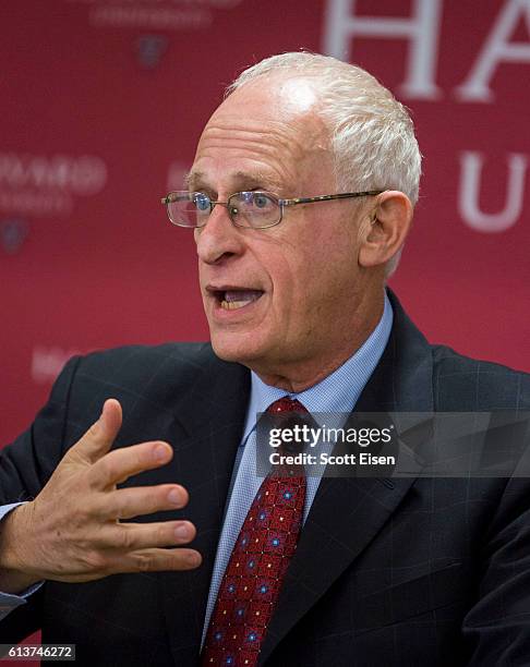 Harvard Professor Oliver Hart during a press conference at Harvard announcing his shared Nobel Prize in Economics with MIT Professor Bengt Holmstrom...