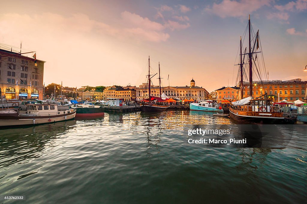 Helsinki, port at sunset