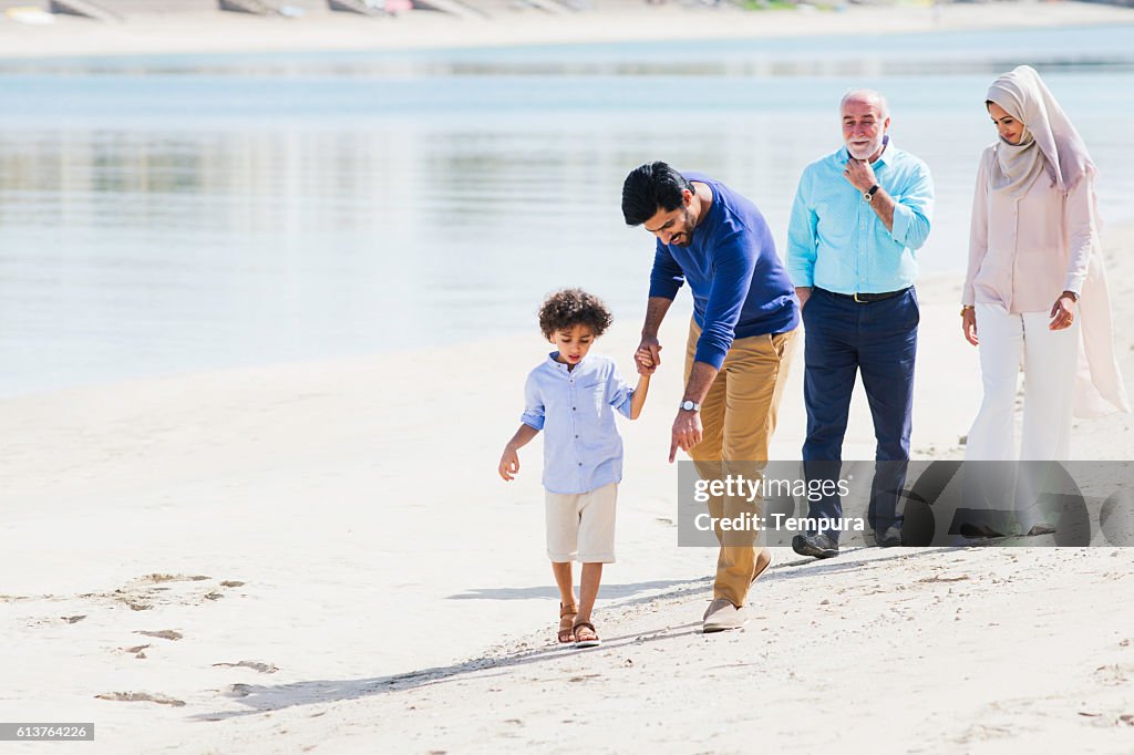 Family walking in Dubai and sharing and afternoon outdoors.