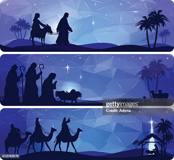 bible story - nativity - nativity scene silhouette stock illustrations