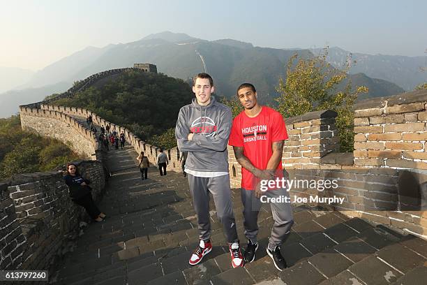 Kyle Wiltjer and Gary Payton II of the Houston Rockets during their visit to the Great Wall of China as part of the 2016 Global Games - China at...