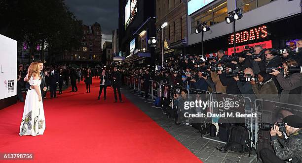 Amy Adams and Jeremy Renner attend the 'Arrival' Royal Bank Of Canada Gala screening during the 60th BFI London Film Festival at Odeon Leicester...