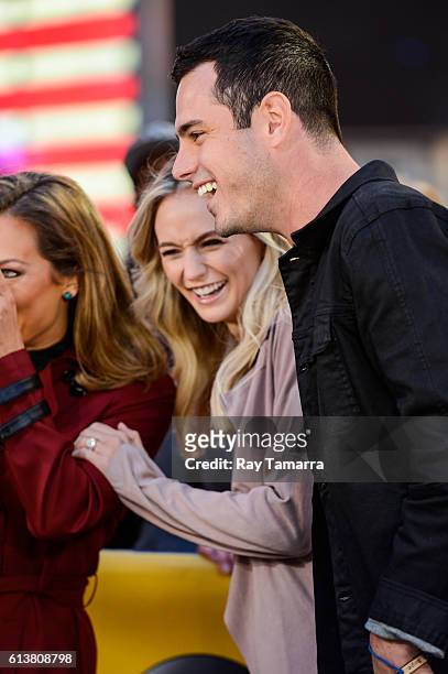 Television personalities Lauren Bushnell and Ben Higgins tape an interview at "Good Morning America" at the ABC Times Square Studios on October 10,...