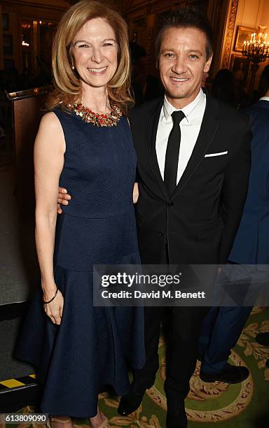 Dawn Hudson and Jeremy Renner attend the Academy of Motion Picture Arts and Sciences new members reception at Lancaster House on October 10, 2016 in...