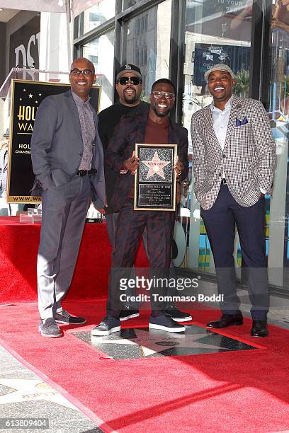 Tim Story, Kevin Hart, Ice Cube and Will Packer attend a ceremony honoring Kevin Hart with a Star On The Hollywood Walk of Fame on October 10, 2016...