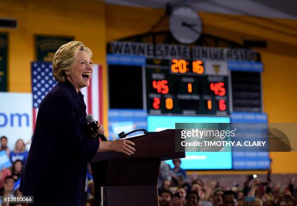 Democrat nominee Hillary Clinton speaks to a rally at Wayne State University in Detroit, Michigan October 10, 2016.