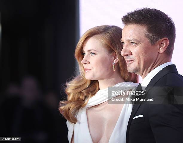 Amy Adams and Jeremy Renner attend the 'Arrival' Royal Bank Of Canada Gala screening during the 60th BFI London Film Festival at Odeon Leicester...
