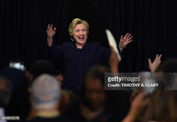 Democrat presidential nominee Hillary Clinton arrives at a rally at Wayne State University in Detroit, Michigan October 10, 2016.
