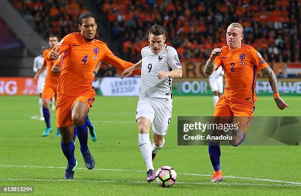 Rick Karsdorp of the Netherlands in action against Kevin Germerio of France during the FIFA 2018 World Cup Qualifier between The Netherlands and...