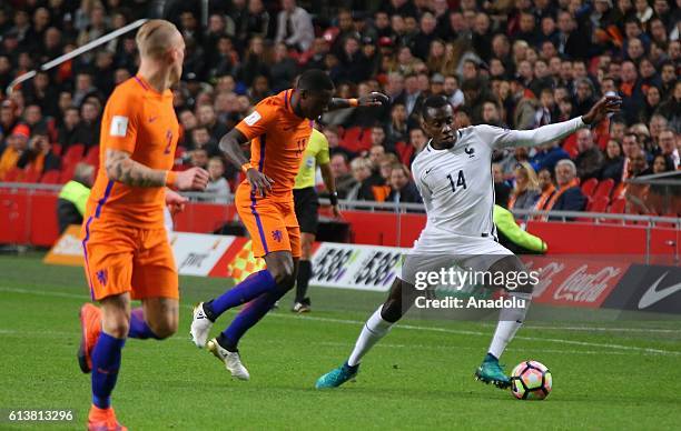 Quincy Promes of the Netherlands in action against Blaise Matuidi of France during the FIFA 2018 World Cup Qualifier between The Netherlands and...