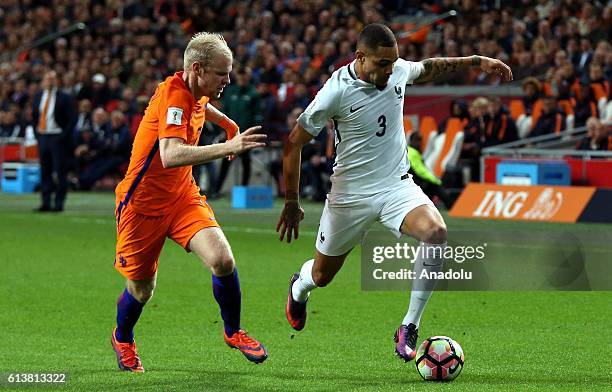 Layvin Kurzawa of France in action during the FIFA 2018 World Cup Qualifier between The Netherlands and France at Amsterdam Arena on October 10, 2016...