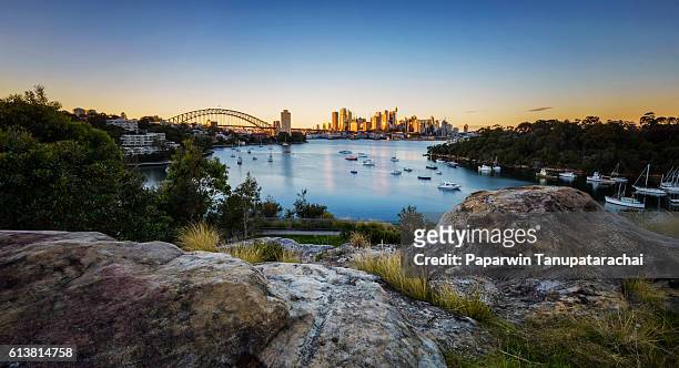 sydney city sunrise at waverton, australia - sydney ferry stock pictures, royalty-free photos & images