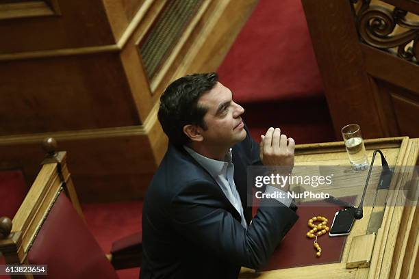Greek PM Alexis Tsipras at Parliament during a plenary session on corruption, in Athens on October 10, 2016