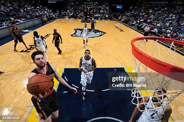 Ryan Kelly of the Atlanta Hawks goes up for a lay up during a preseason game against the Memphis Grizzlies on October 6, 2016 at the Toyota Center in...