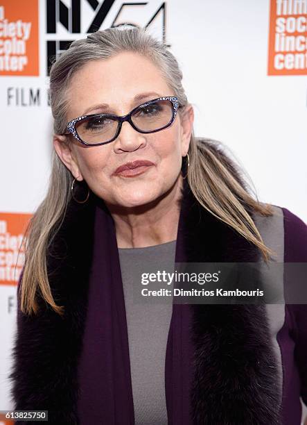 Carrie Fisher attends the 54th New York Film Festival - "Bright Lights" Photo Cal on October 10, 2016 in New York City.