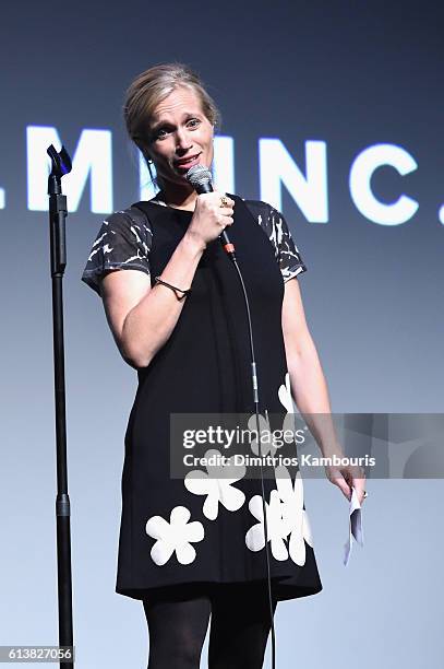 Diretor Alexis Bloom speaks onstage at "Bright Lights" Intro and Q&A at Alice Tully Hall, Lincoln Center on October 10, 2016 in New York City.