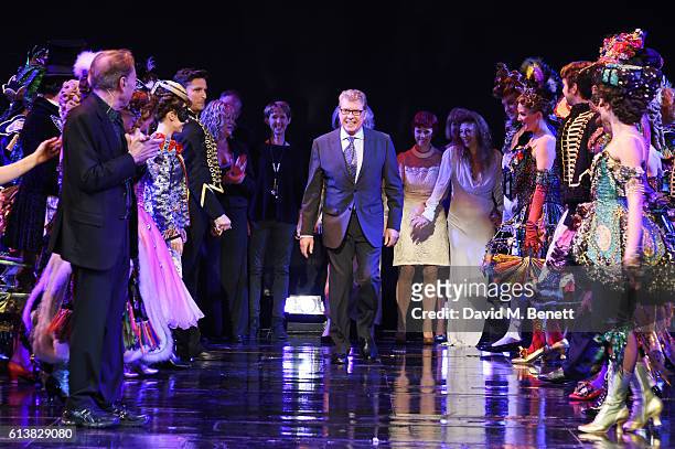 Michael Crawford bows onstage surrounded by members of the original London cast at "The Phantom Of The Opera" 30th anniversary charity gala...
